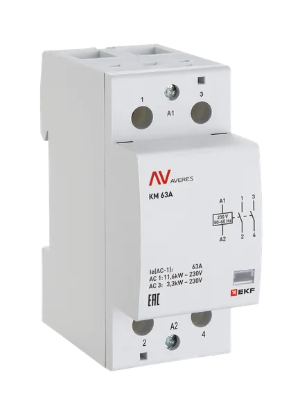 Контактор модульный КМ 63А 1NO+1NC 110В АС (2 мод.) AVERES EKF