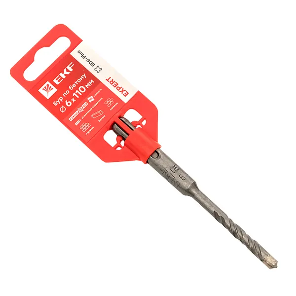 Бур по бетону SDS-plus 6×110 мм (4 резца)(4S спираль)EKF Expert