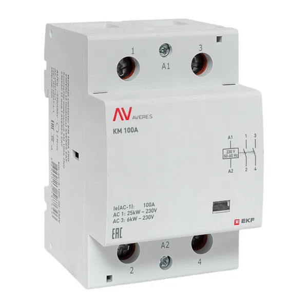 Контактор модульный КМ 100А 2NO 230В АС (3 мод.) AVERES EKF
