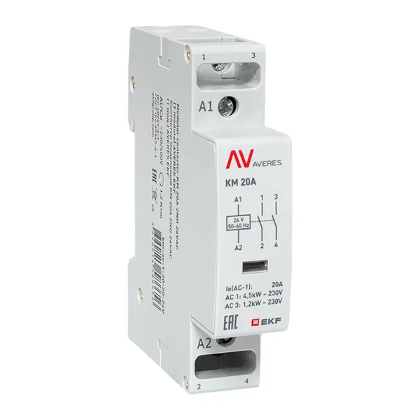 Контактор модульный КМ 20А 2NO 24В АС (1 мод.) AVERES EKF