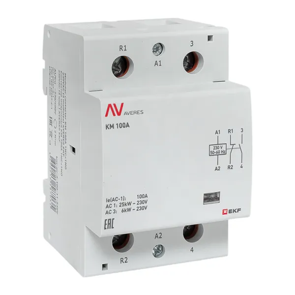 Контактор модульный КМ 100А 1NO+1NC 230В АС (3 мод.) AVERES EKF