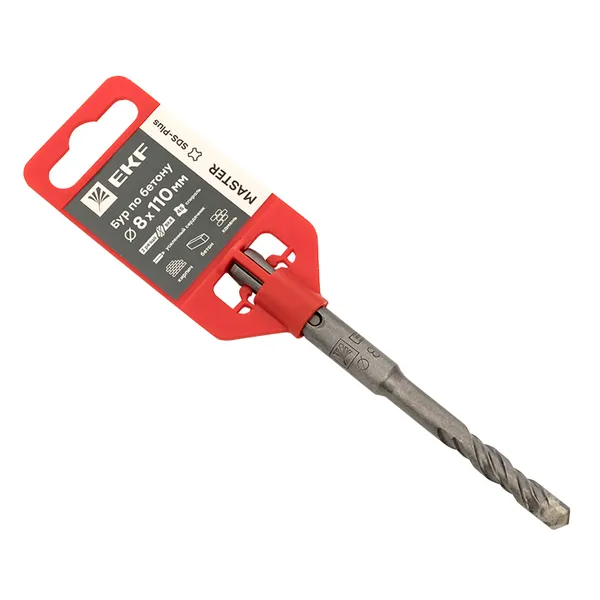 Бур по бетону SDS-plus 8×110 мм (2 резца)(4S спираль) EKF Master