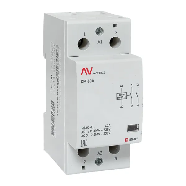 Контактор модульный КМ 63А 2NO 230В АС (2 мод.) AVERES EKF
