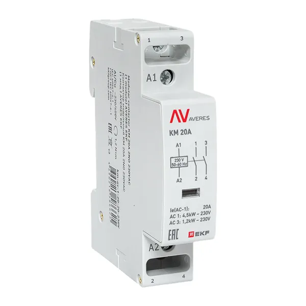 Контактор модульный КМ 20А 2NO 230В АС (1 мод.) AVERES EKF