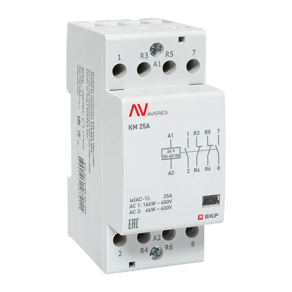 Контактор модульный КМ 25А 2NO+2NC 24В АС (2 мод.) AVERES EKF