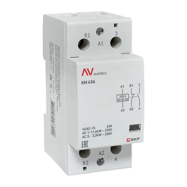 Контактор модульный КМ 63А 1NO+1NC 230В АС (2 мод.) AVERES EKF