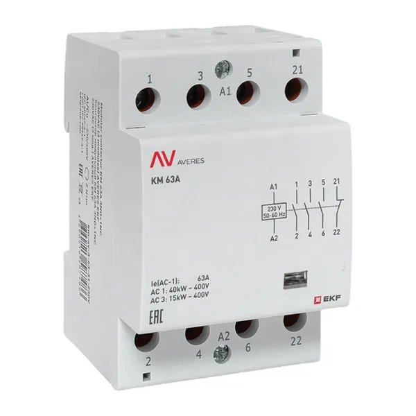 Контактор модульный КМ 63А 3NO+1NC 230В АС (3 мод.) AVERES EKF