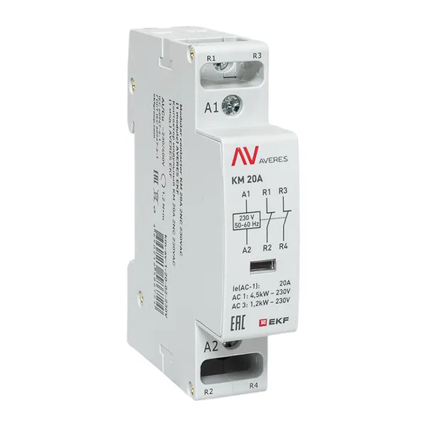 Контактор модульный КМ 20А 2NC 230В АС (1 мод.) AVERES EKF