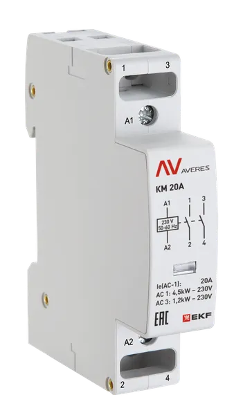 Контактор модульный КМ 20А 1NO+1NC 110В АС (1 мод.) AVERES EKF