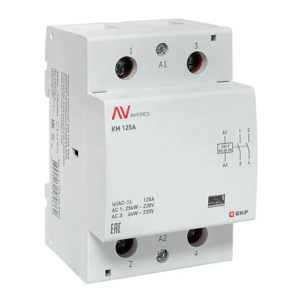 Контактор модульный КМ 125А 2NO 230В АС (3 мод.) AVERES EKF