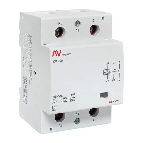 Контактор модульный КМ 80А 1NO+1NC 230В АС (3 мод.) AVERES EKF