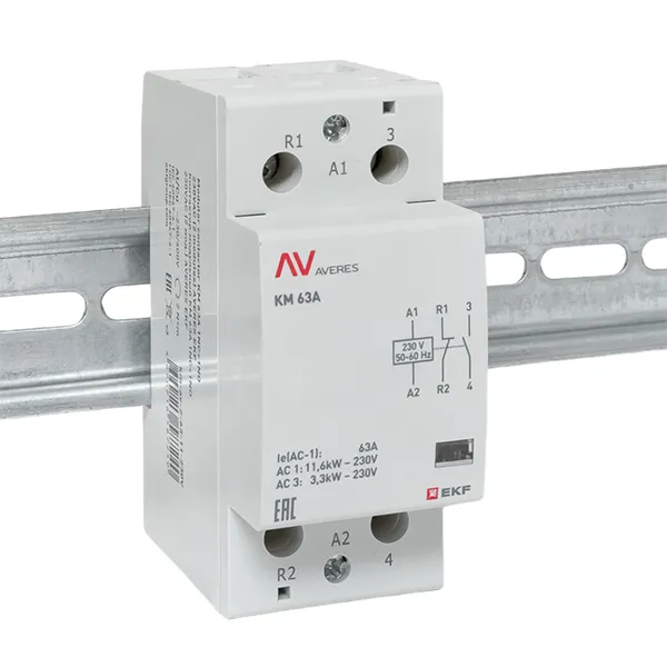 Контактор модульный КМ 63А 1NO+1NC 230В АС (2 мод.) AVERES EKF