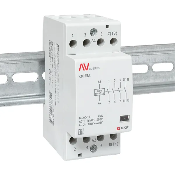 Контактор модульный КМ 25А 4NO 230В АС (2 мод.) AVERES EKF