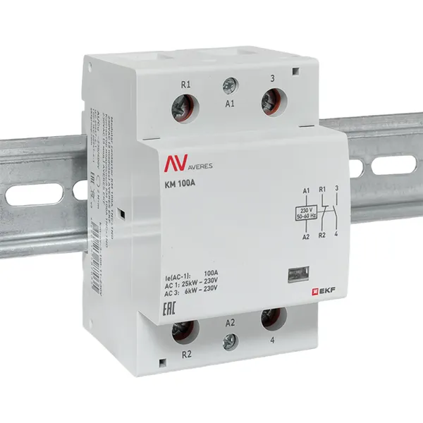 Контактор модульный КМ 100А 1NO+1NC 230В АС (3 мод.) AVERES EKF