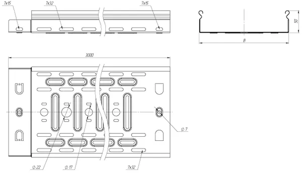Лоток перфорированный 50x100x3000-0,55 мм EKF