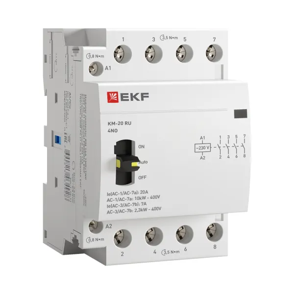 Контактор модульный КМ РУ 20А 4NO 230В АС (3 мод.) PROXIMA EKF