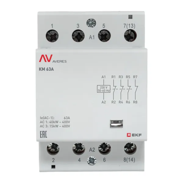 Контактор модульный КМ 63А 4NC 230В АС (3 мод.) AVERES EKF
