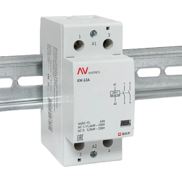 Контактор модульный КМ 63А 2NO 230В АС (2 мод.) AVERES EKF