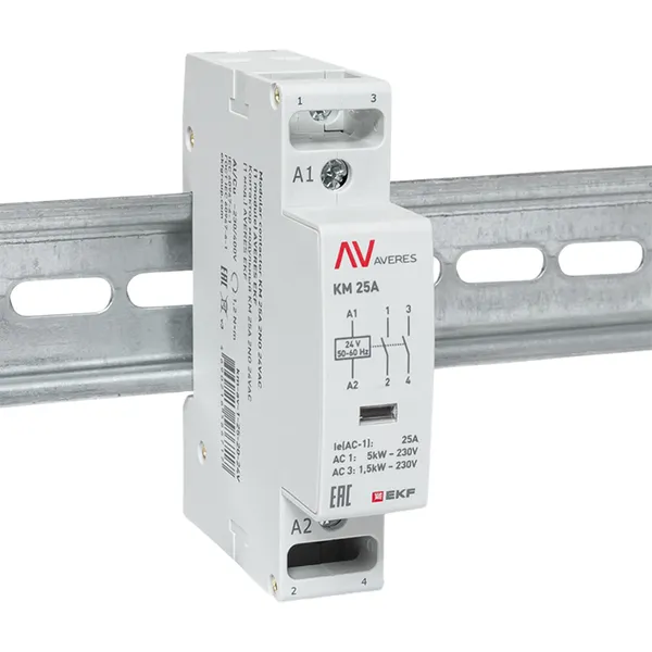 Контактор модульный КМ 25А 2NO 24В АС (1 мод.) AVERES EKF