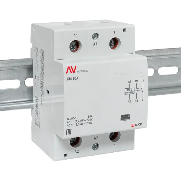 Контактор модульный КМ 80А 1NO+1NC 230В АС (3 мод.) AVERES EKF
