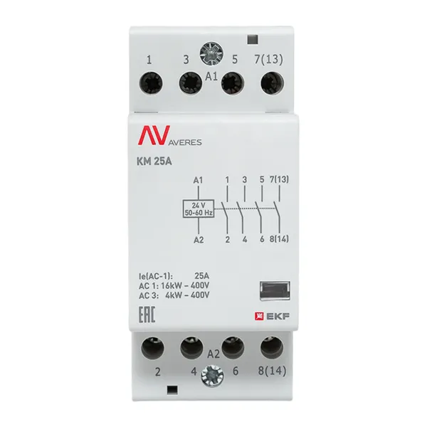 Контактор модульный КМ 25А 4NO 24В АС (2 мод.) AVERES EKF