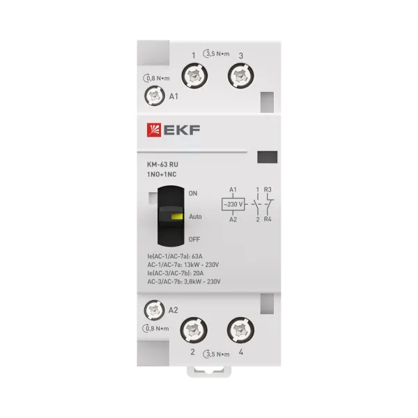 Контактор модульный КМ РУ 63А 1NO+1NC 230В АС (2 мод.) PROXIMA EKF