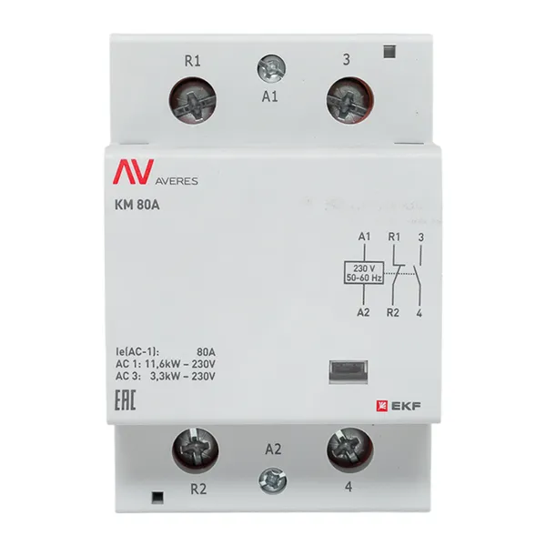Контактор модульный КМ 80А 1NO+1NC 230В АС (3 мод.) AVERES EKF