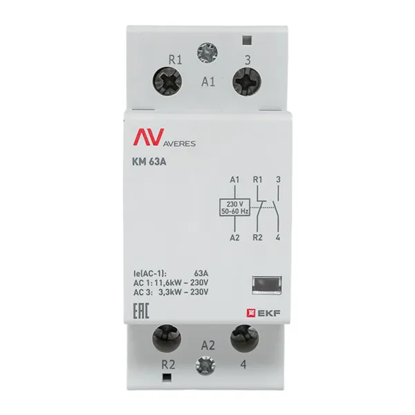 Контактор модульный КМ 63А 1NO+1NC 230В АС (2 мод.) AVERES EKF