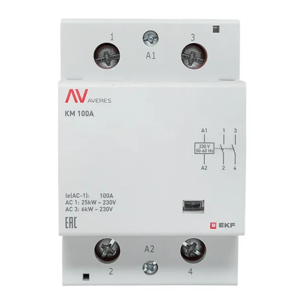 Контактор модульный КМ 100А 2NO 230В АС (3 мод.) AVERES EKF