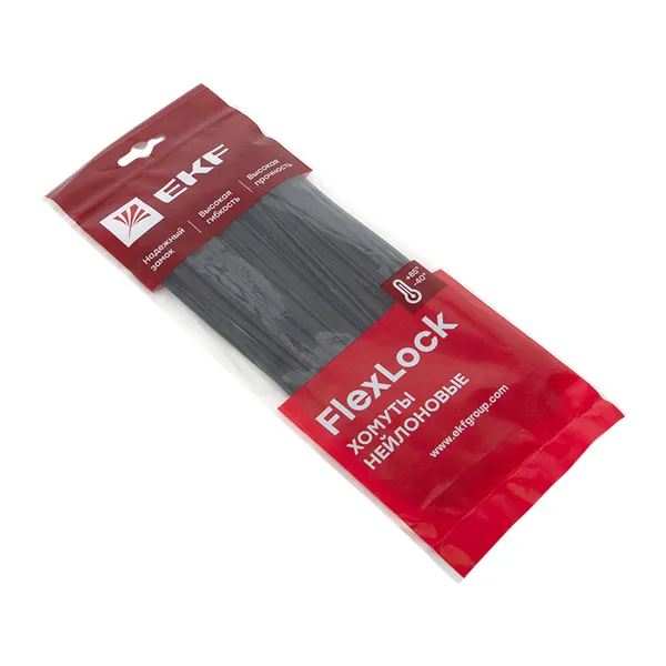 Хомут P6.6 стандартный (ч), 2.5×200 (100шт) FlexLock EKF