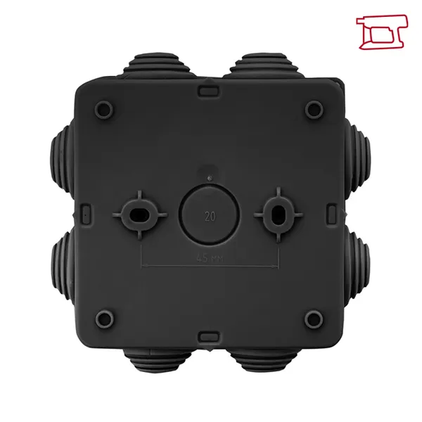Коробка распределительная КМР-030-031 с крышкой (85x85x40) для прямого монтажа 8 мембр. вводов чёрная IP55 розн. стикер EKF