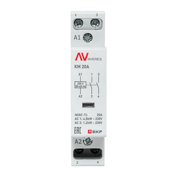 Контактор модульный КМ 20А 2NO 230В АС (1 мод.) AVERES EKF