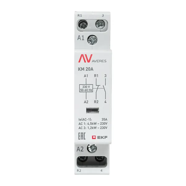 Контактор модульный КМ 20А 1NO+1NC 230В АС (1 мод.) AVERES EKF