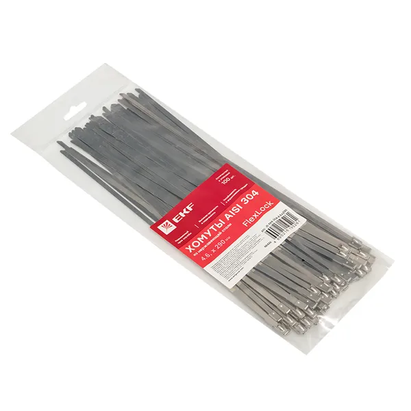 Хомут AISI 304 из нержавеющей стали, 4.6×290 (100 шт.) FlexLock PROxima