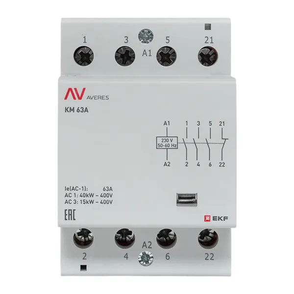 Контактор модульный КМ 63А 3NO+1NC 230В АС (3 мод.) AVERES EKF