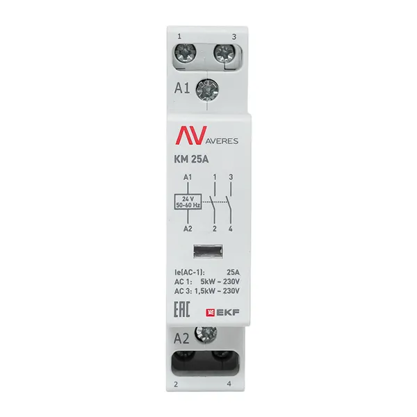 Контактор модульный КМ 25А 2NO 24В АС (1 мод.) AVERES EKF