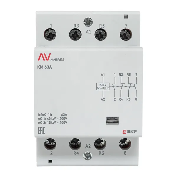 Контактор модульный КМ 63А 2NO+2NC 230В АС (3 мод.) AVERES EKF