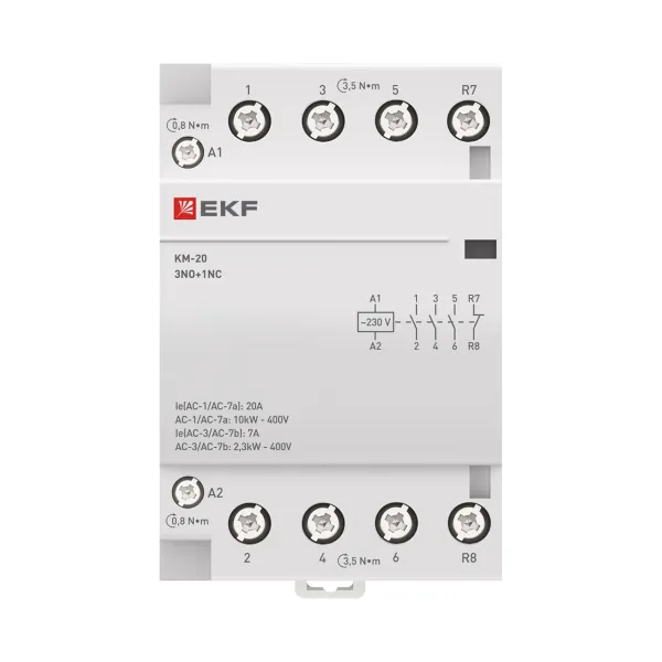 Контактор модульный КМ 20А 3NO+1NC 230В АС (3 мод.) PROXIMA EKF