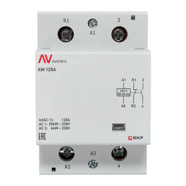 Контактор модульный КМ 125А 1NO+1NC 230В АС (3 мод.) AVERES EKF