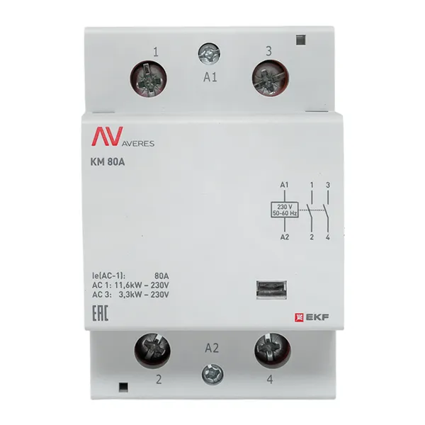 Контактор модульный КМ 80А 2NO 230В АС (3 мод.) AVERES EKF