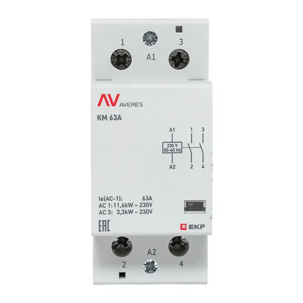 Контактор модульный КМ 63А 2NO 230В АС (2 мод.) AVERES EKF