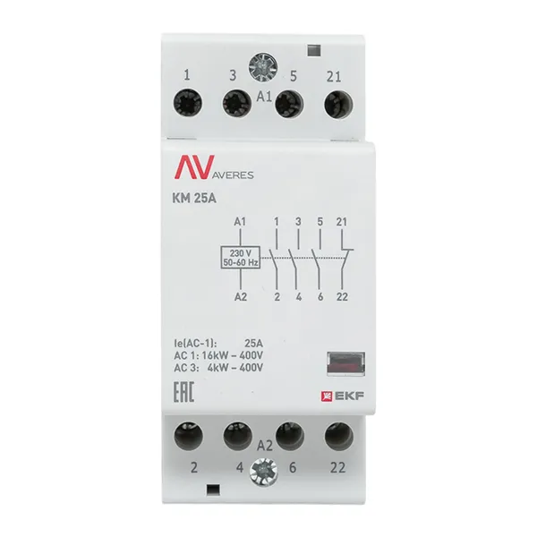 Контактор модульный КМ 25А 3NO+1NC 230В АС (2 мод.) AVERES EKF
