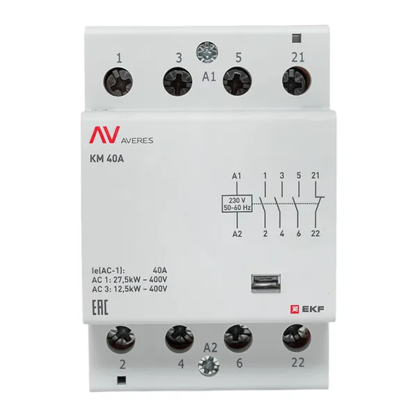Контактор модульный КМ 40А 3NO+1NC 230В АС (3 мод.) AVERES EKF