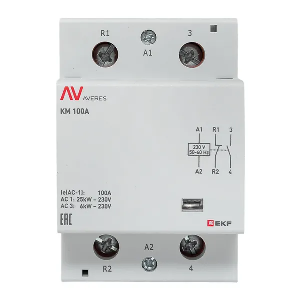 Контактор модульный КМ 100А 1NO+1NC 230В АС (3 мод.) AVERES EKF
