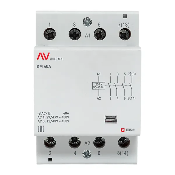 Контактор модульный КМ 40А 4NO 230В АС (3 мод.) AVERES EKF