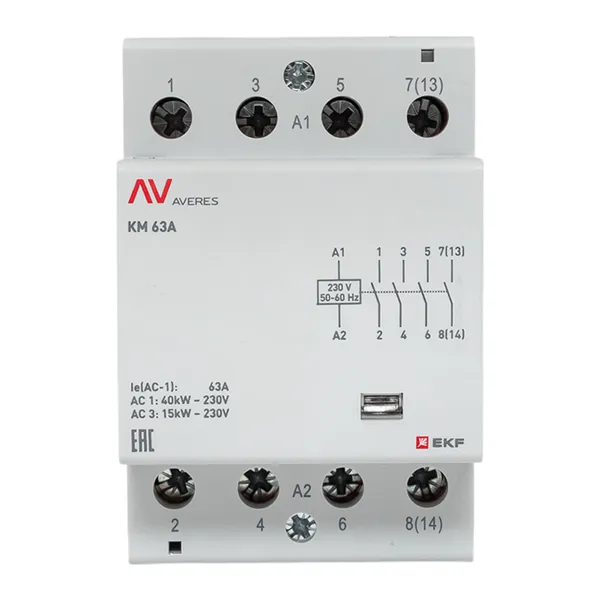 Контактор модульный КМ 63А 4NO 230В АС (3 мод.) AVERES EKF