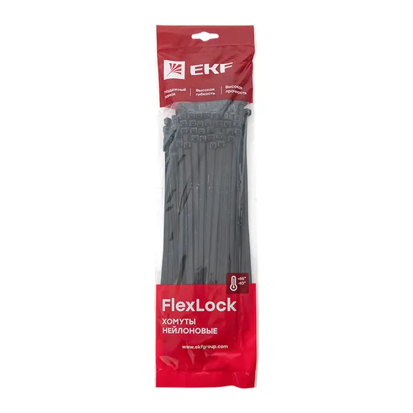 Хомут P6.6 стандартный (ч), 4.8×250 (100шт) FlexLock EKF