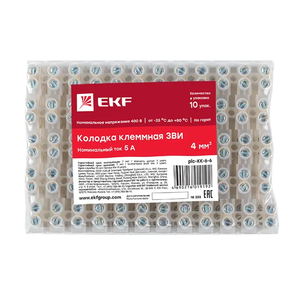 Колодка клеммная полиэтилен 1-4(6) мм2 6А 12 секций EKF