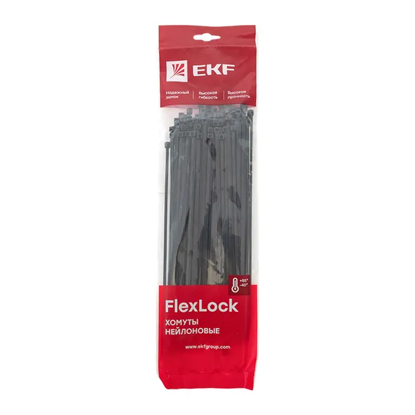 Хомут P6.6 стандартный (ч), 3.6×250 (100шт) FlexLock EKF