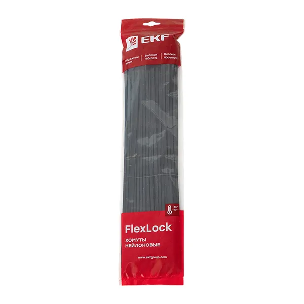 Хомут P6.6 стандартный (ч), 4.8×400 (100шт) FlexLock EKF